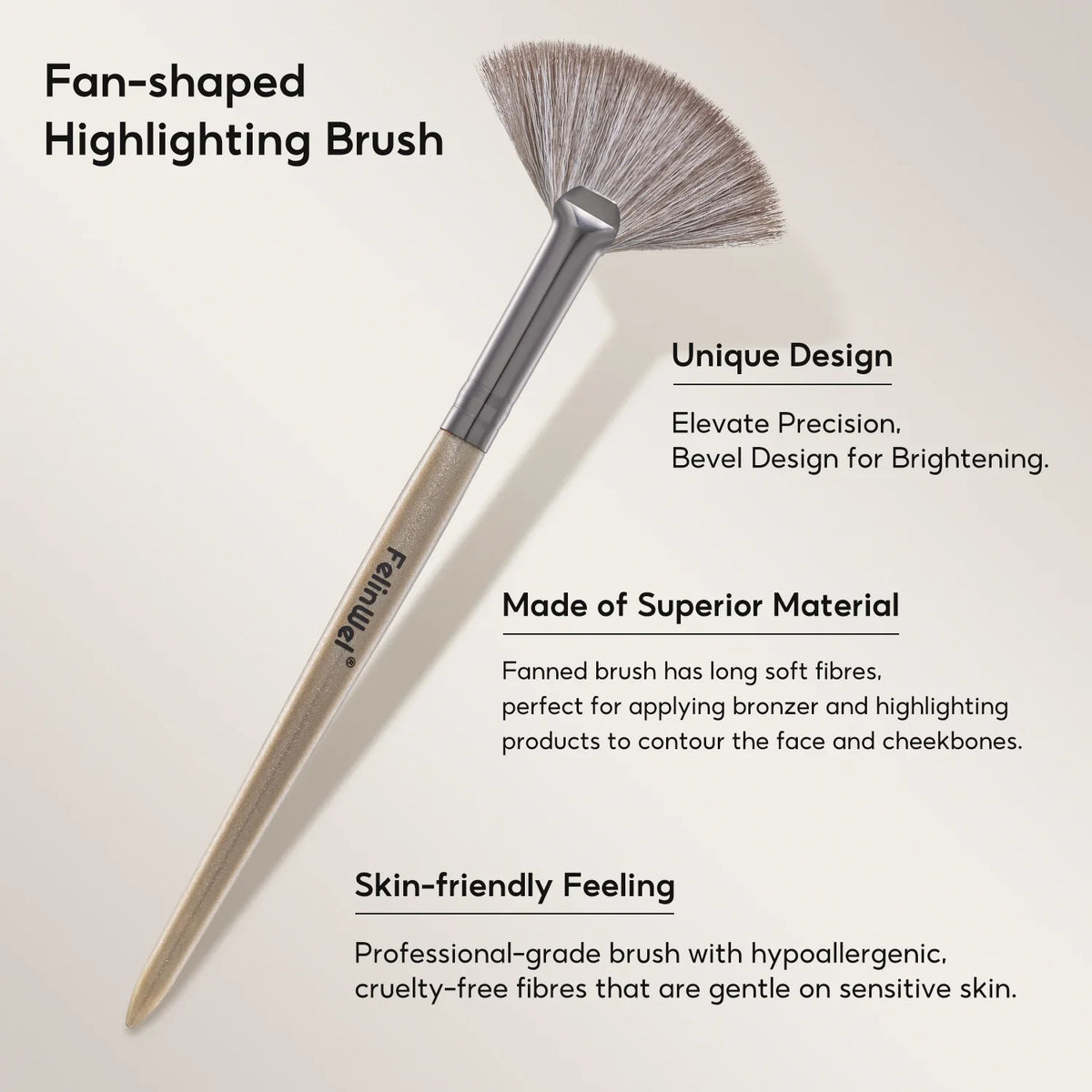 FelinWel Fan Brush for Highlighter & Blush – Ultra-Soft Vegan, Zero Shedding