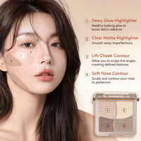 FelinWel 4 Farben Highlighter Contour Palette Makeup 3D Bronzer Matte Contour Powder 