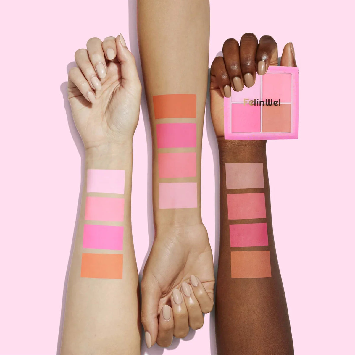 FelinWel 4-Shade Blush Palette – Buildable Matte Finish, Vegan