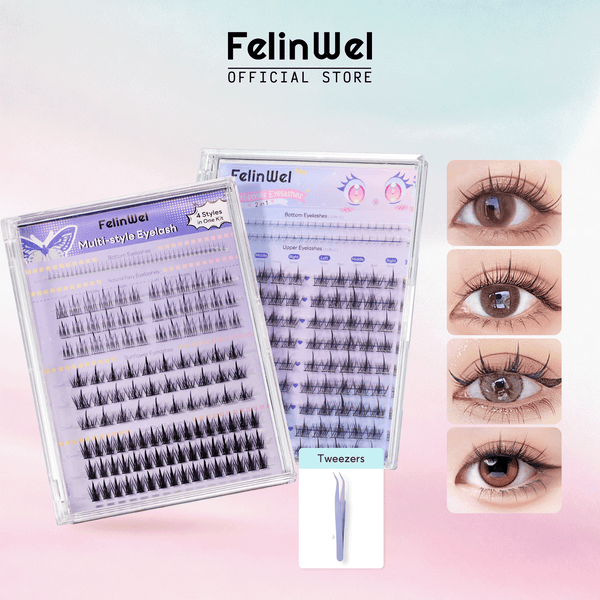 FelinWel 154-Pcs DIY Cluster Lash Kit – 4 Styles, Natural to Mega