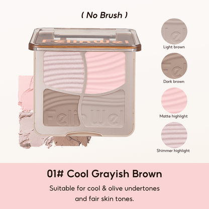 FelinWel 4 Farben Highlighter Contour Palette Makeup 3D Bronzer Matte Contour Powder 