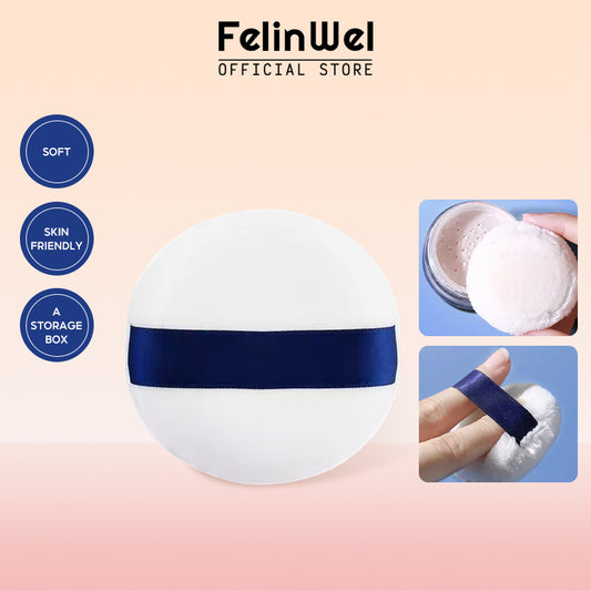 FelinWel – Puder-Kosmetikquaste und Aufbewahrungsbox, hochwertiges Make-up, rund, weich, zottelig