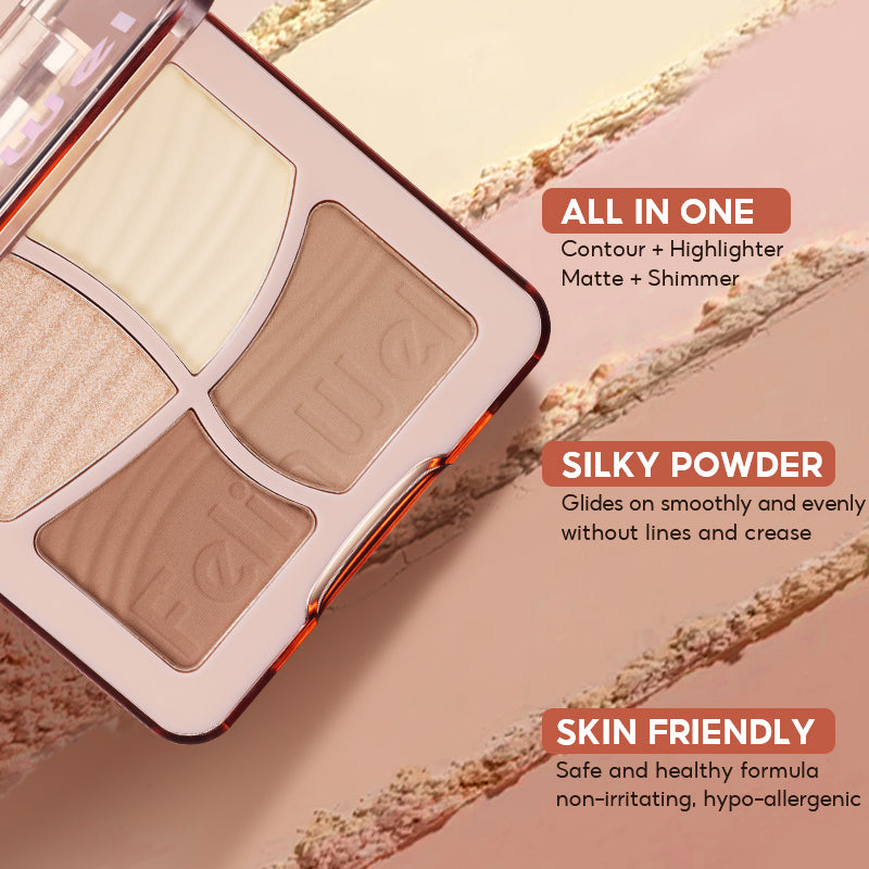 FelinWel 4 Farben Highlighter Contour Palette Makeup 3D Bronzer Matte Contour Powder 