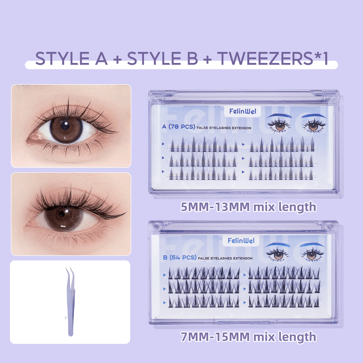 FelinWel Falsche Cluster-Wimpern Künstliche Cluster-Wimpern für die DIY-Wimpernverlängerung 