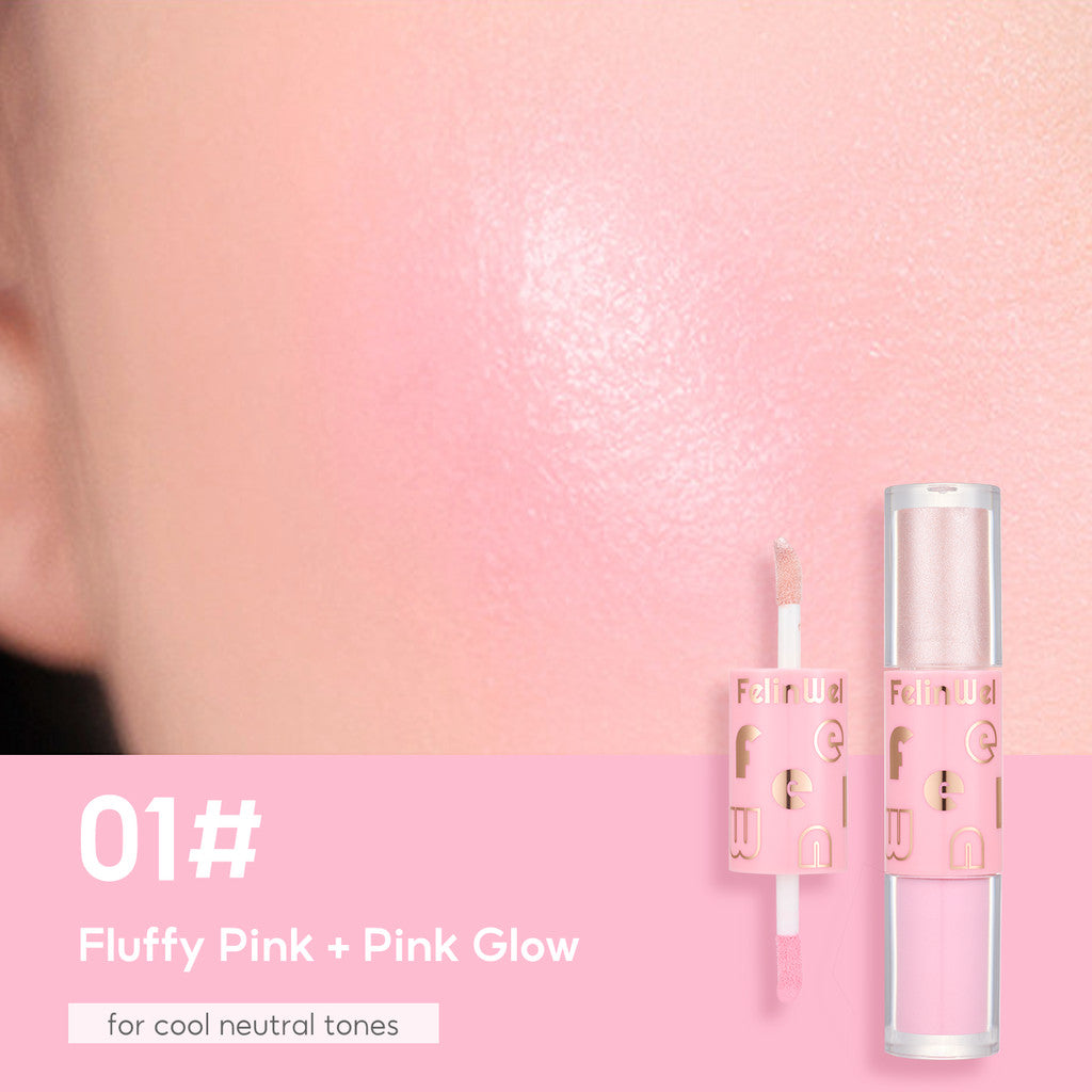 FelinWel Super Dewy Blush & Highlighter, Dual-ended Stick, Liquid, Weightless, Blendable, Dewy Glow