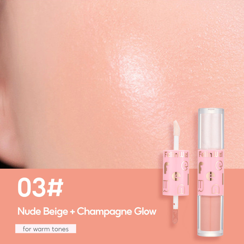 FelinWel Super Dewy Blush & Highlighter, Dual-ended Stick, Liquid, Weightless, Blendable, Dewy Glow