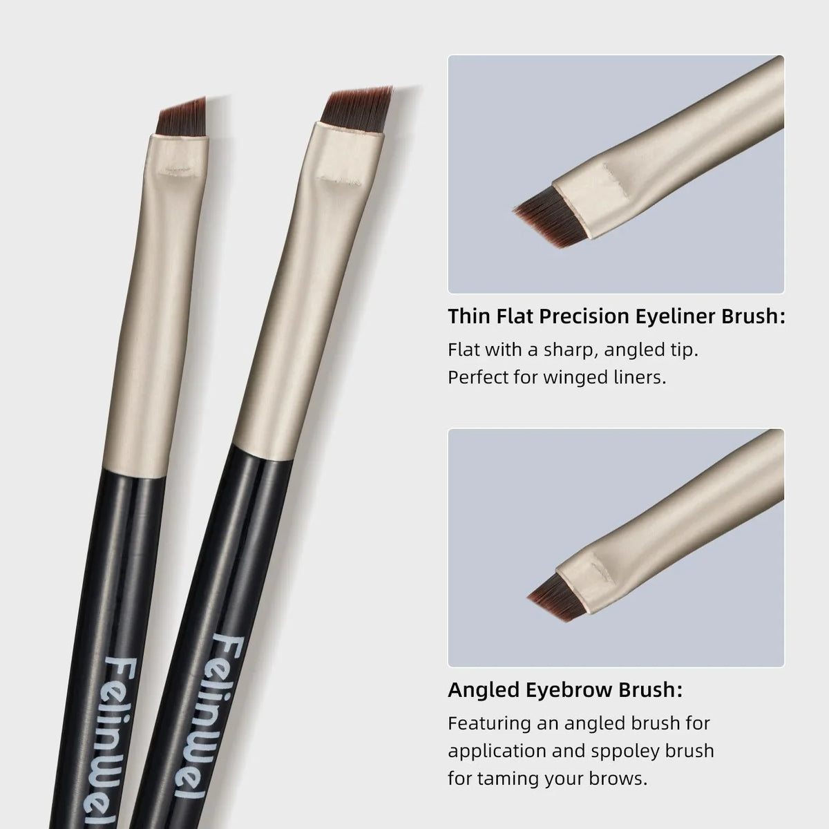 FelinWel 2 Stück abgewinkelte Eyeliner- und Augenbrauen-Make-up-Pinsel 