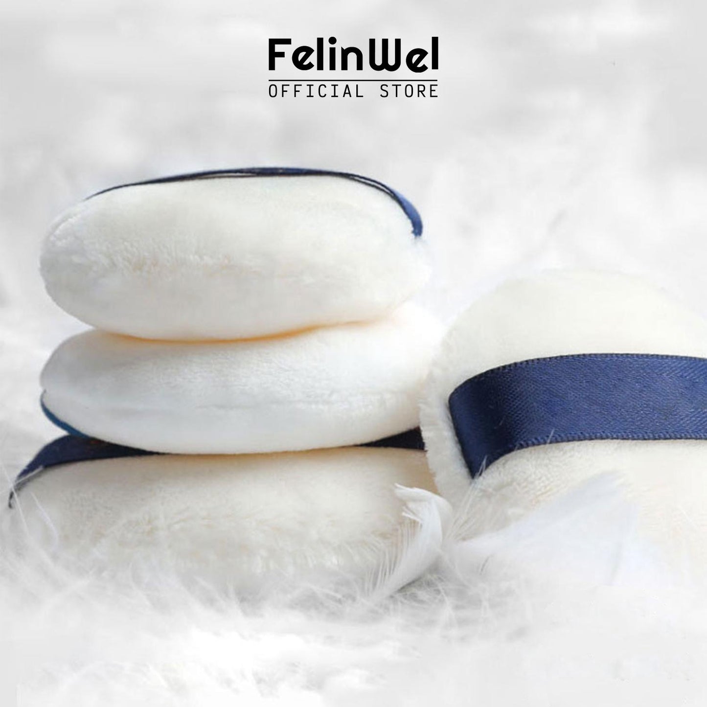 FelinWel – Puder-Kosmetikquaste und Aufbewahrungsbox, hochwertiges Make-up, rund, weich, zottelig